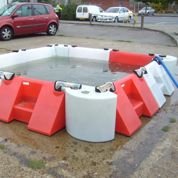 0.5m high floodstop barriers being used as a liquid containment area