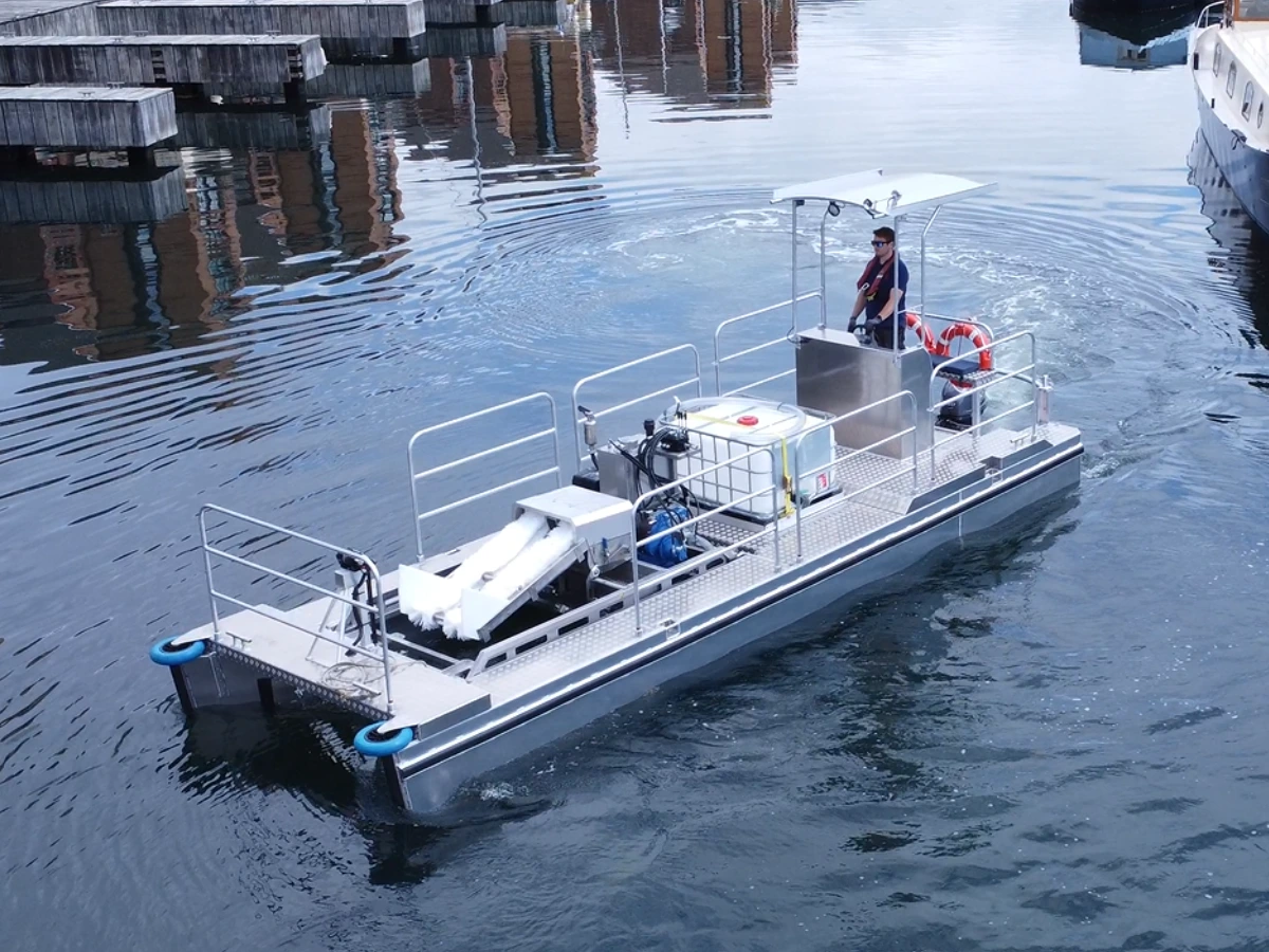 Oil spill recovery vessel on the water