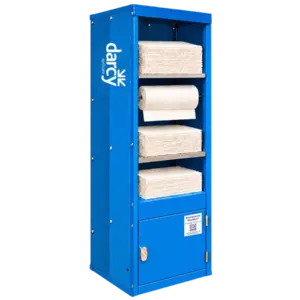 Freestanding absorbent spill station with Darcy Spillcare branding